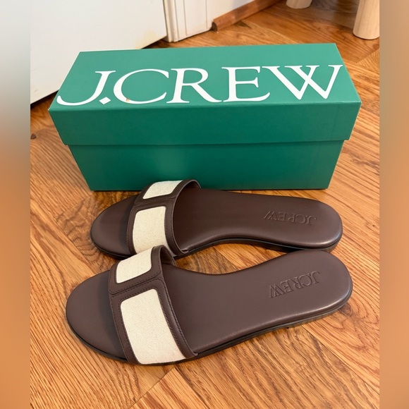 NIB J.Crew Georgina Sandals in Canvas and Leather Strap Slide Sandals size 8 - Picture 3 of 7